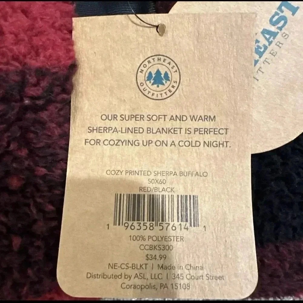 New Northeast Outfitters Cozy Cabin Red Buffalo Check Sherpa Blanket 50” x 60”